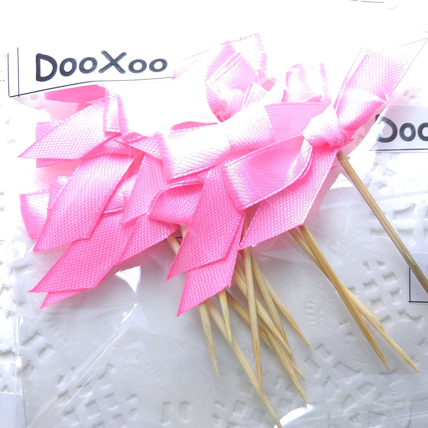 Dooxoo Hot Pink Satin And Glitter Bow Cupcake Toppers Or Finger Food