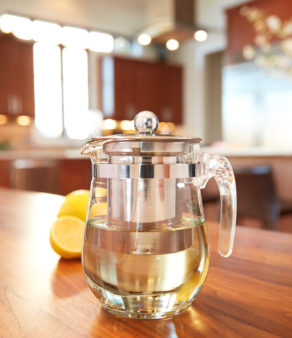 Tealeava Clear Glass Tea Pot With Stainless Steel Infuser Oz N