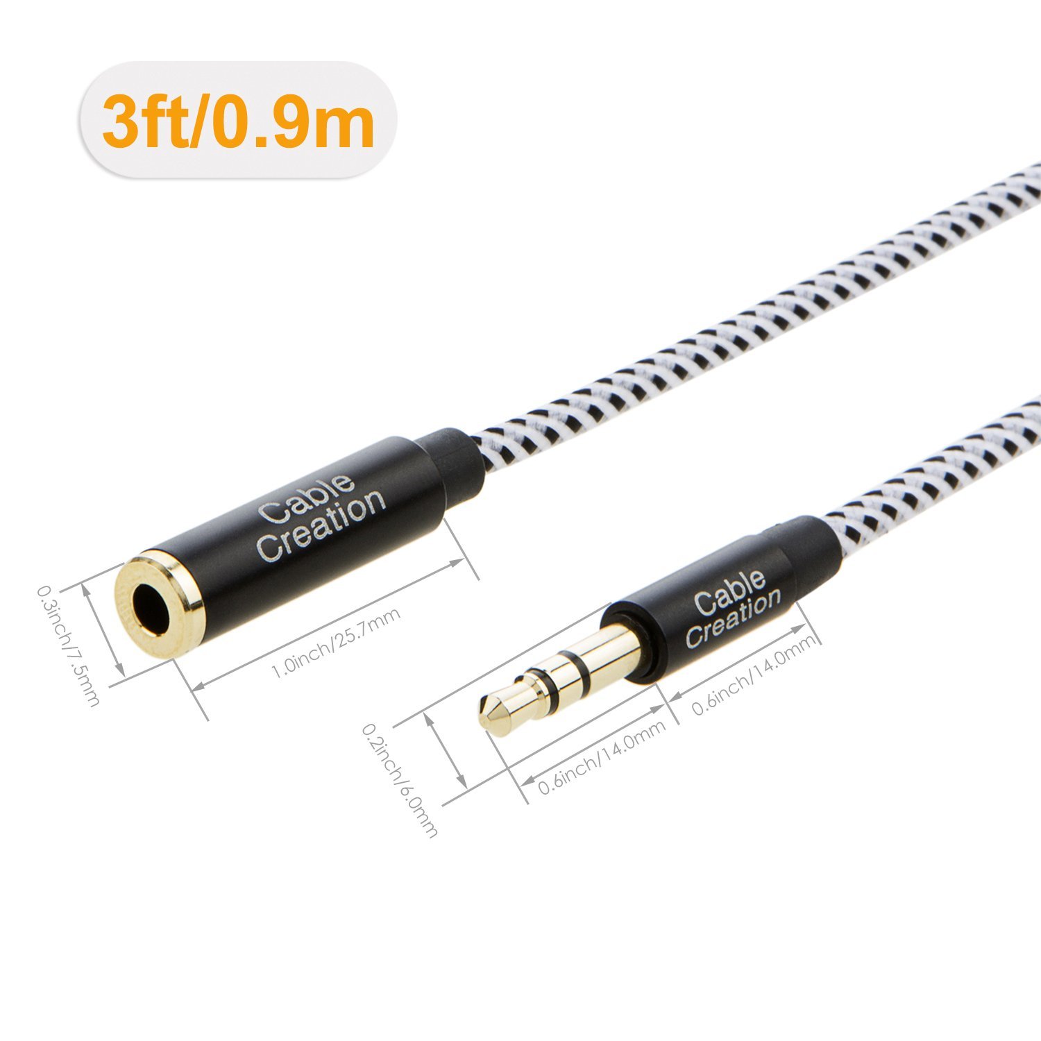 Cablecreation Pack Feet Mm Audio Extension Cable Male To