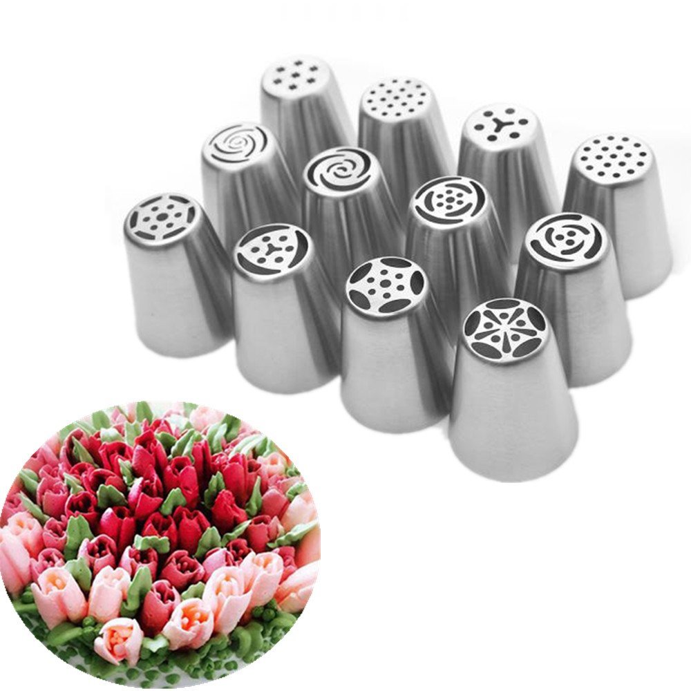 UTEN 12pcs Stainless Steel Russian Piping Nozzles Set DIY Pastry Icing