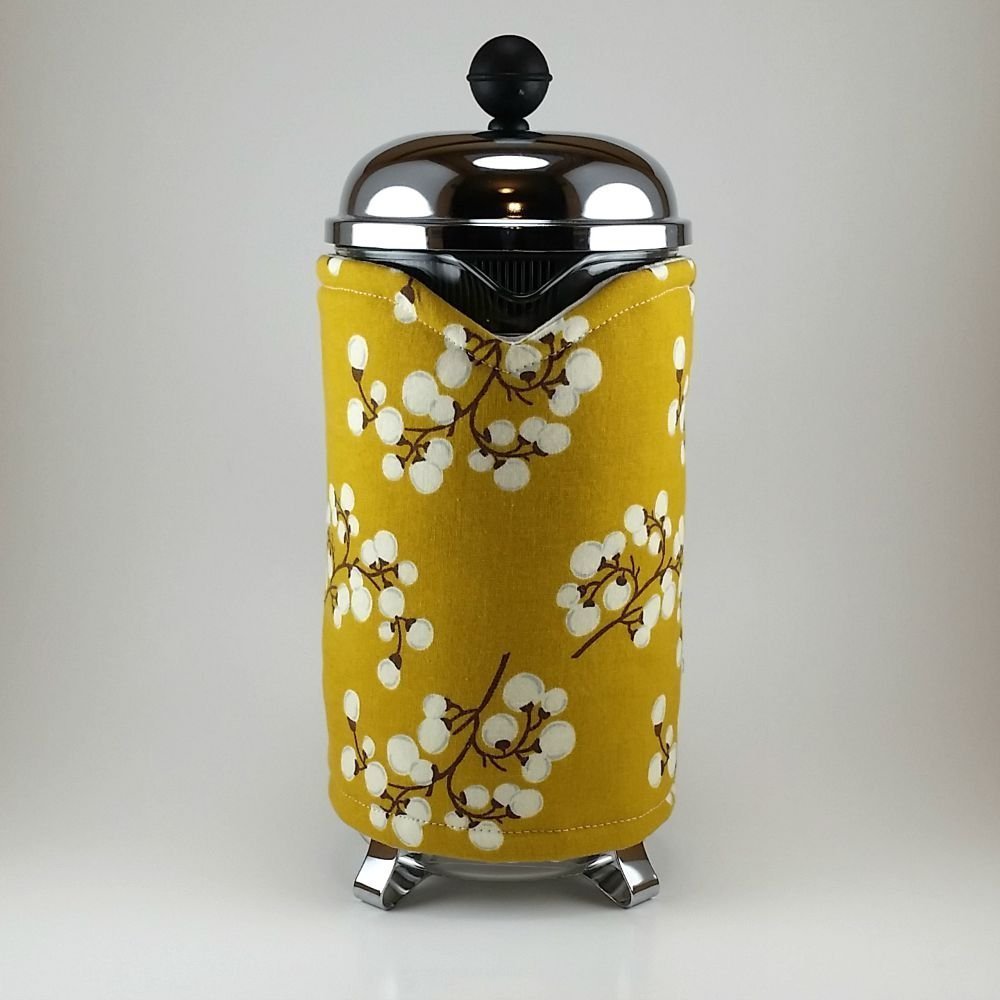 French Press Cozy Cup Cafetiere Cover Golden Cotton Insulated