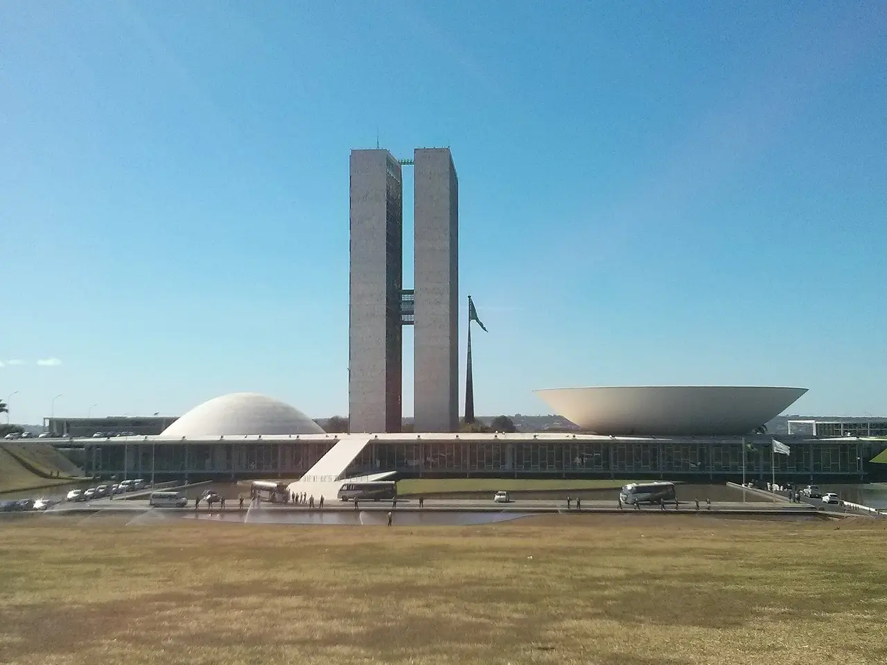 Twin office towers and two domes of Brazil's National Congress