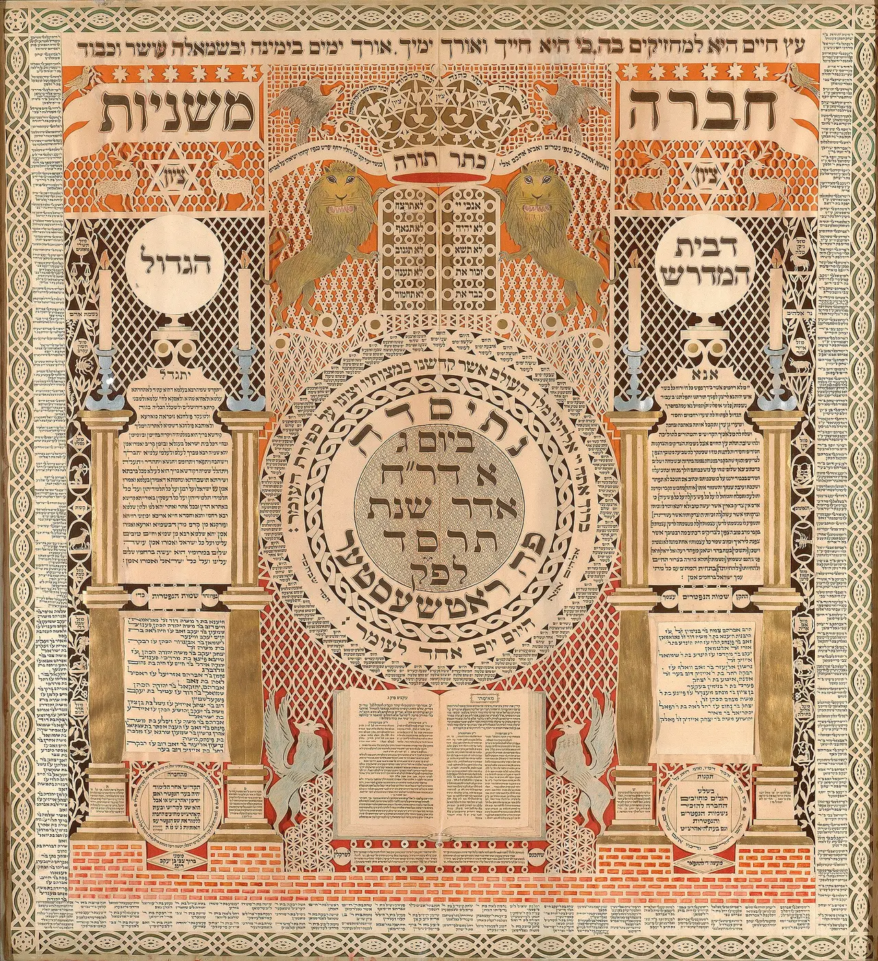A decorated Hebrew memorial tablet and Omer calendar