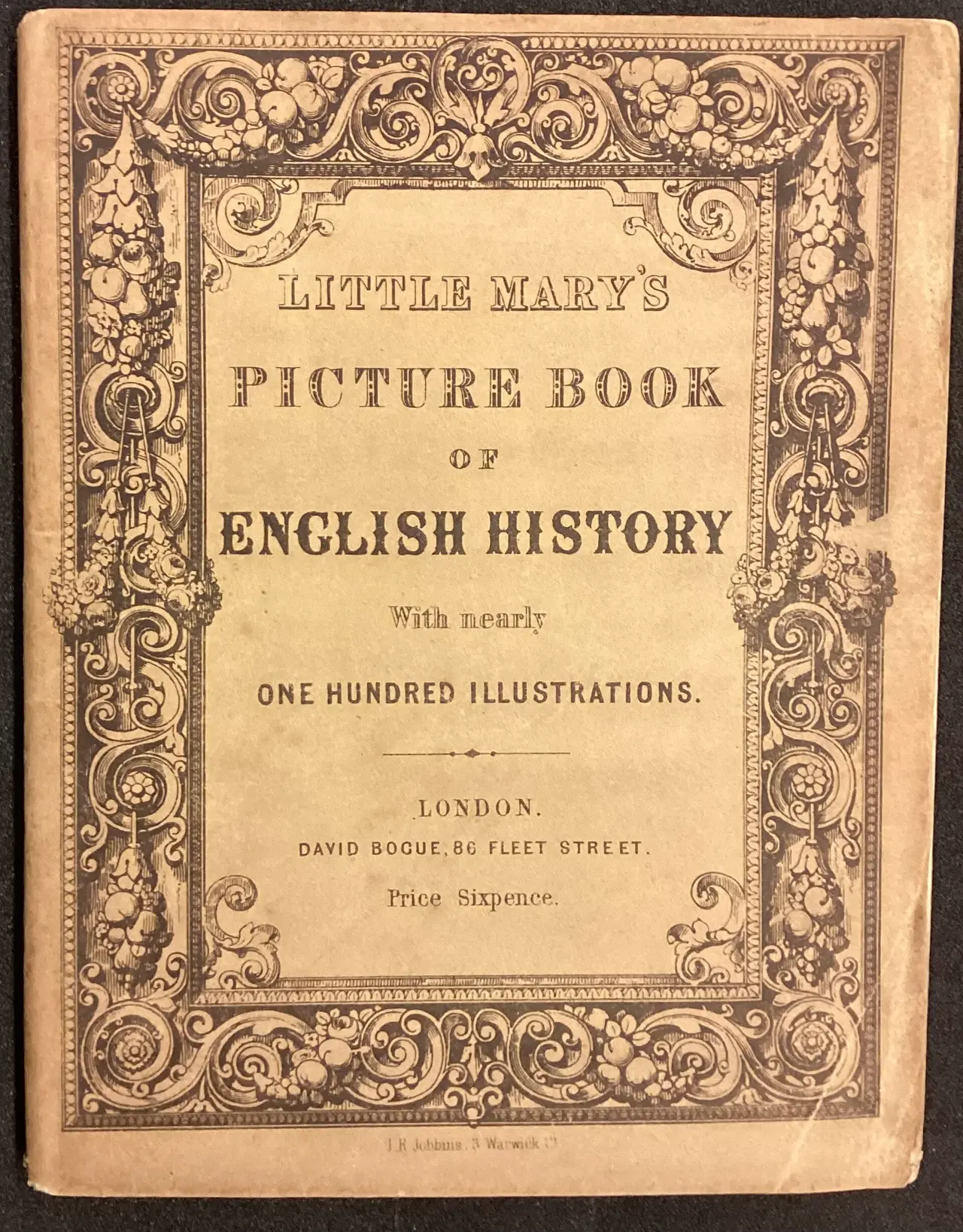 Ornate printed cover of an old illustrated book of English history