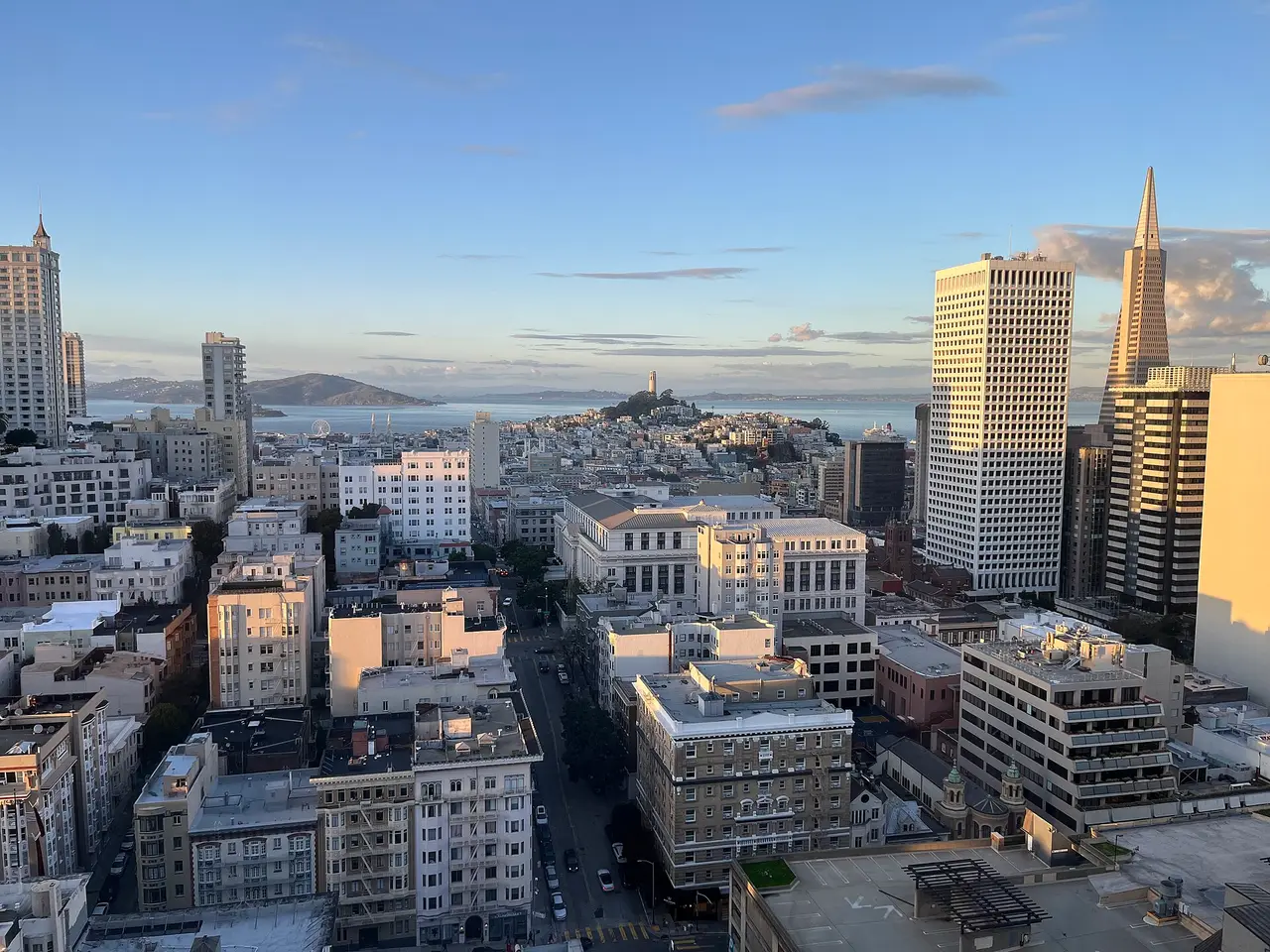 The city of San Francisco with tall towers under a clear sky