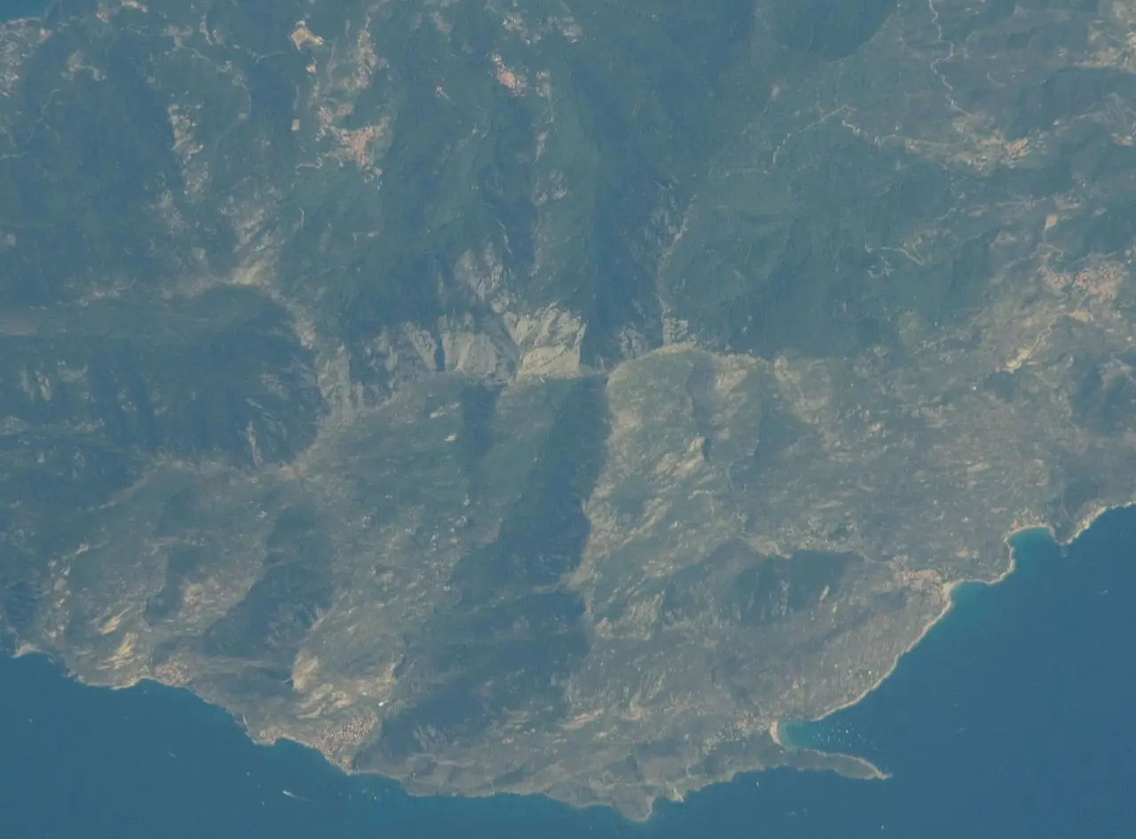 Satellite view of a mountainous coastline on the island of Elba