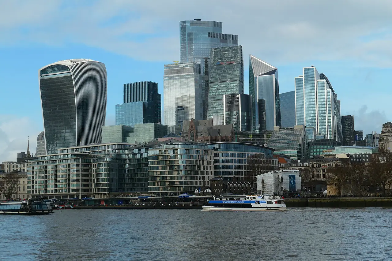 Office towers of the City of London beside the River Thames