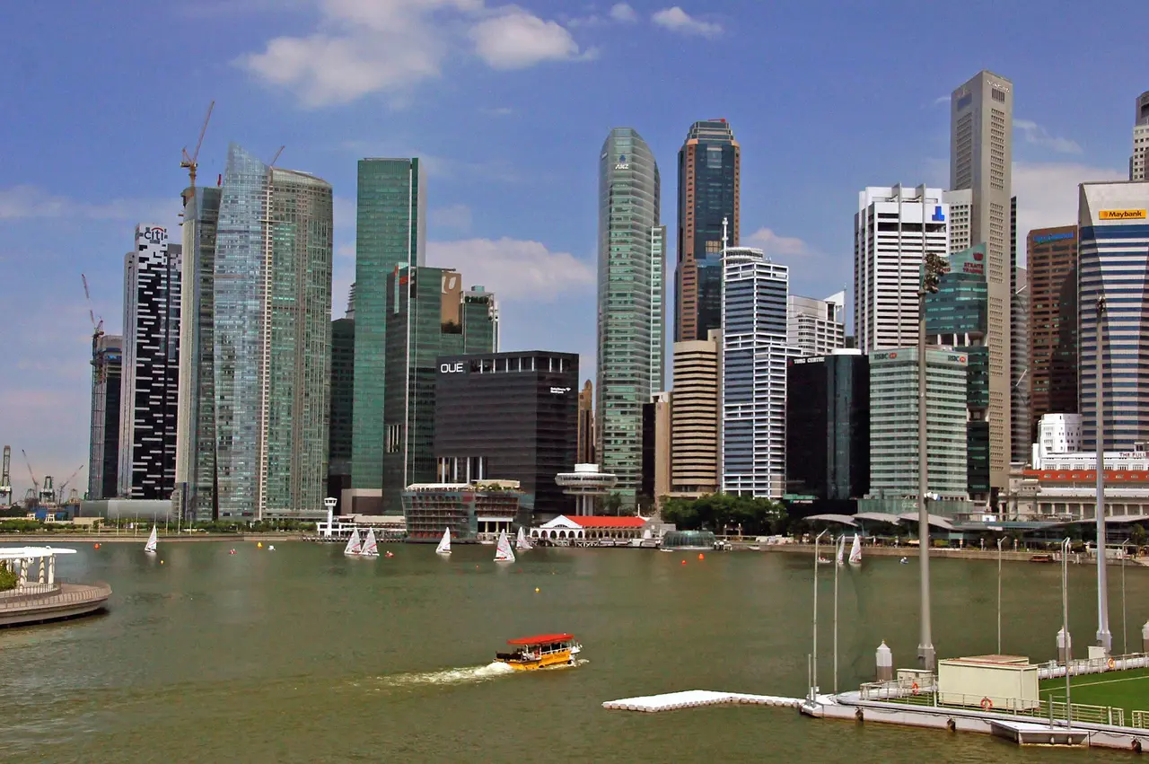 City skyscrapers behind a harbour with boats on the water