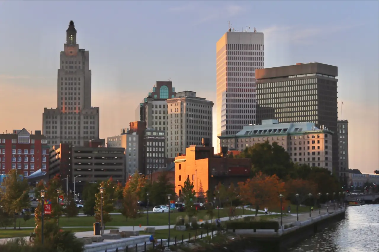 Tall buildings of downtown Providence beside the river