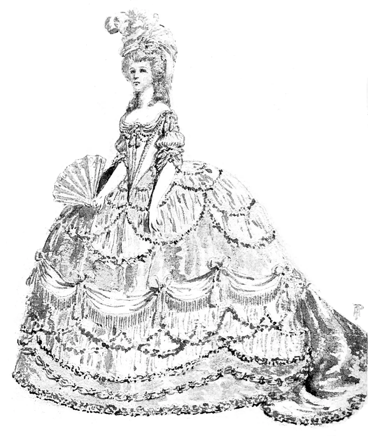 An illustrated historical costume for Marie Antoinette