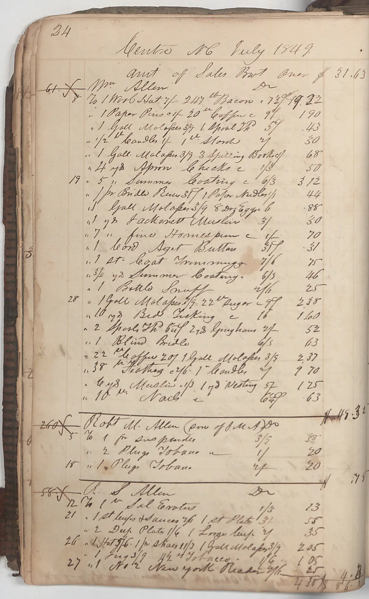 An old ledger page filled with handwritten names and sums