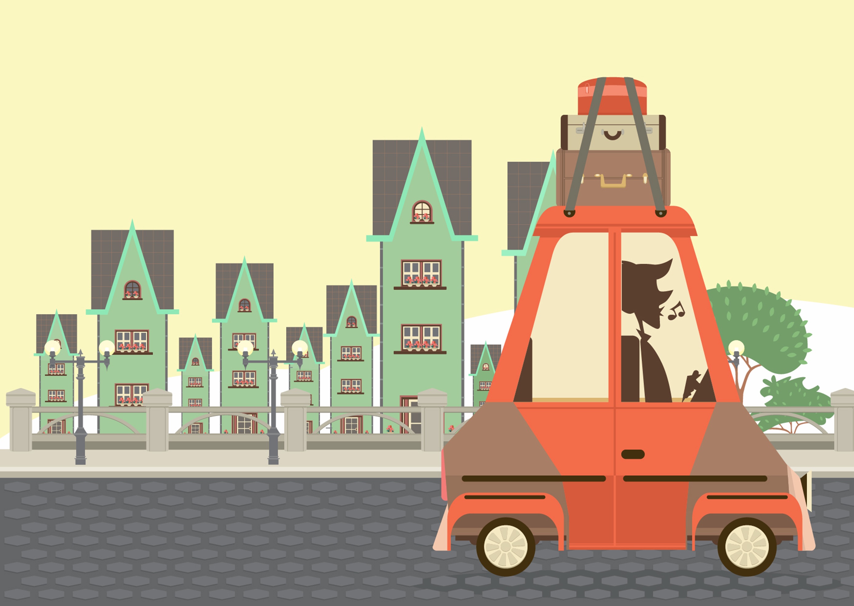 man-driving-car-with-bags-or-roof-in-city-illustration-free-image-download