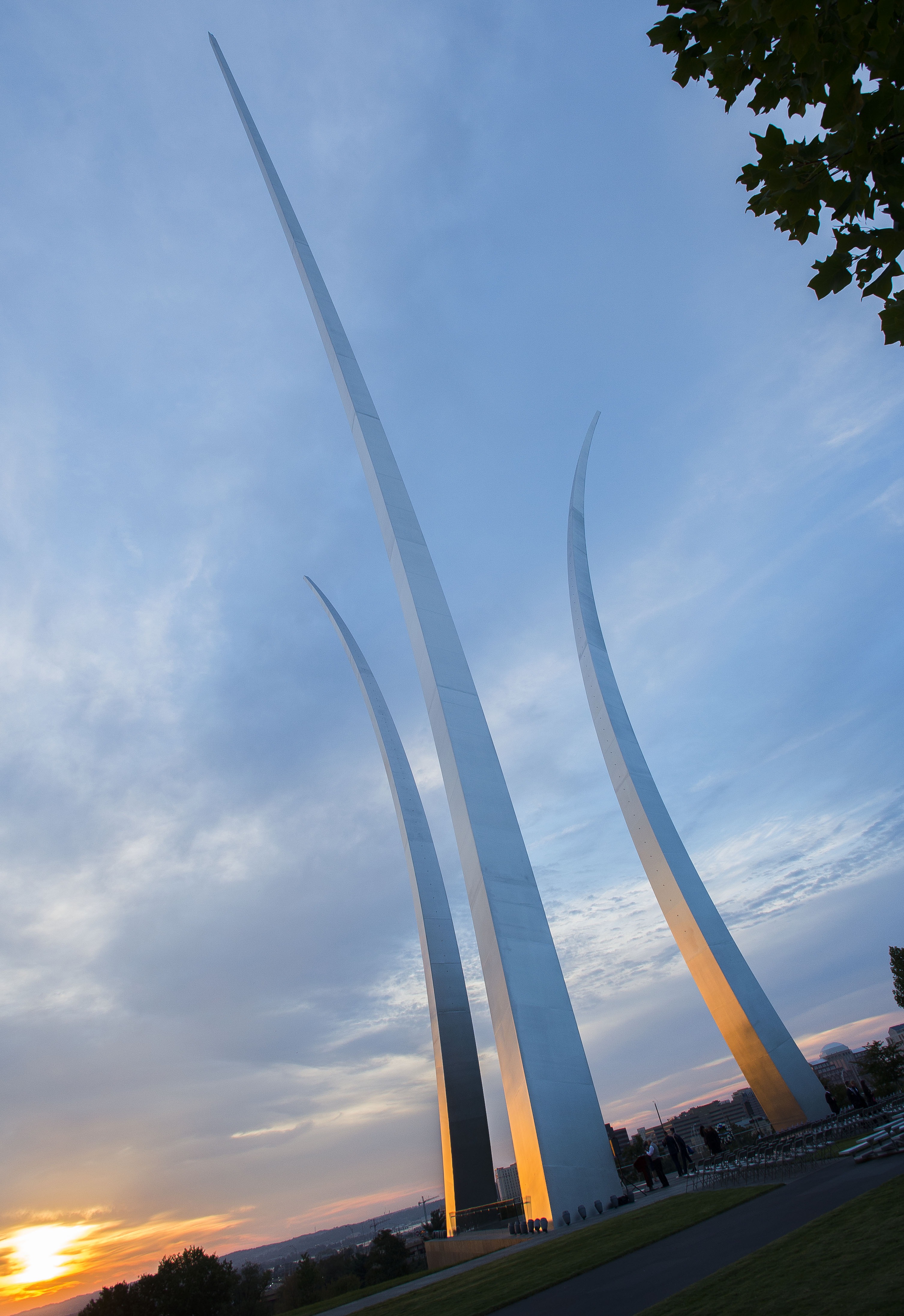 Diagonal view of air force memorial at cloudy sunset sky, usa, colorado ...