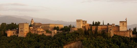 Alhambra, palace and fortress at evening, panorama, spain, granada