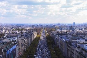 paris street in perspective, top view, france