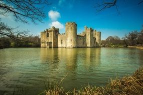 bodiam castle at water, uk, england, east sussex