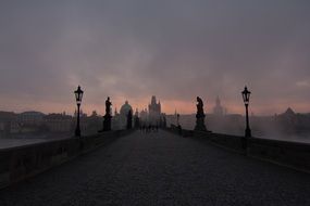 gothic charles bridge at dusk, czech, prague