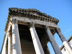 Temple of Augustus, ancient ruin at sky, Croatia, pula