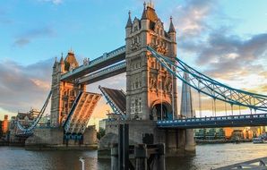 beautiful view of open tower bridge at evening, uk, london