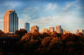 modern apartment buildings blocks at fall landscape