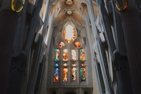 stained glass window of the Sagrada Familia in Barcelona, Spain