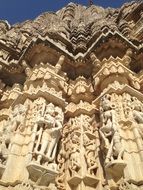 stone carving on facade of Ranakpur Jain temple, india, rajasthan