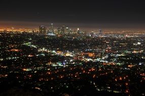 aerial view of illuminated city at night, usa, California, los Angeles