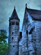 belltower of haunted castle at cloudy sky, germany, baden württemberg, lorch