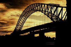 silver jubilee bridge silhouette at evening sky, uk, England, Halton