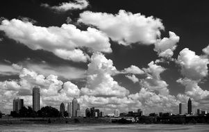 atlanta cityscape under beautiful clouds, black and white, usa, georgia