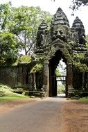 ancient stone carved gates of angkor wat temple, cambodia, siem reap