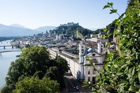 top view of old town with landmarks, austria, salzburg