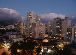 Big Hawaii city in the evening