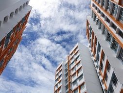 new apartments, low angle view of facades at sky, singapore