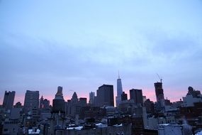 skyscrapers in blue dusk cityscape, usa, manhattan, nyc