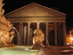 night view of fountain at pantheon, italy, rome