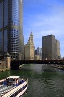 view of city from chicago river, boat cruise, usa, illinois