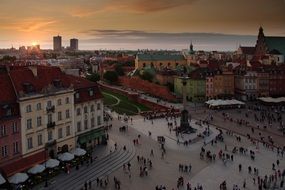 top view of old town at evening, Warsaw, Poland