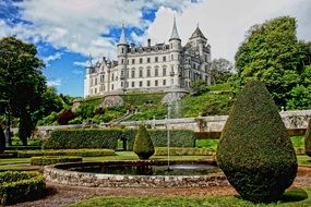 East front of Dunrobin Castle at beautiful garden, uk, scotland, Golspie