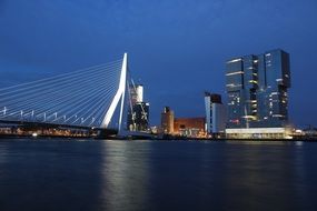 rotterdam bridge dark blue water building dark view