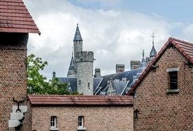 view of bornem castle behind brick buildings, Belgium