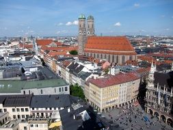 top view of marienplatz and frauenkirche, germany, munich