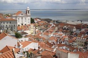 roof view of old town at sea, portugal, lisbon