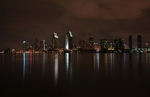 night city with colorful ligths at water, skyline, usa, california, san diego