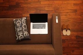 home office notebook couch relaxed atmosphere