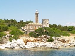 rocky shore lighthouse in greece