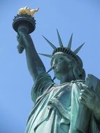 fragment of statue of liberty with torch, usa, manhattan, nyc
