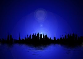 skyscrapers silhouettes on blue background