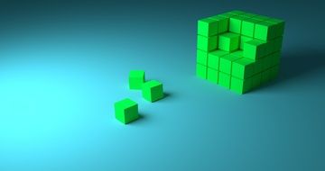 green cubes at blue background, 3d rendering