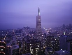 Transamerica Tower in cityscape at dusk, usa, california, san francisco